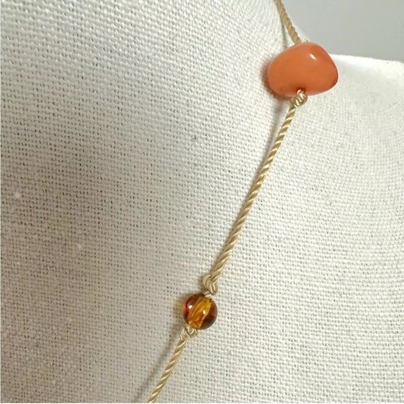 Free People Amber Glass Shell Pendant Necklace NWT Bohemian Beach Neutral Rare - Picture 4 of 5